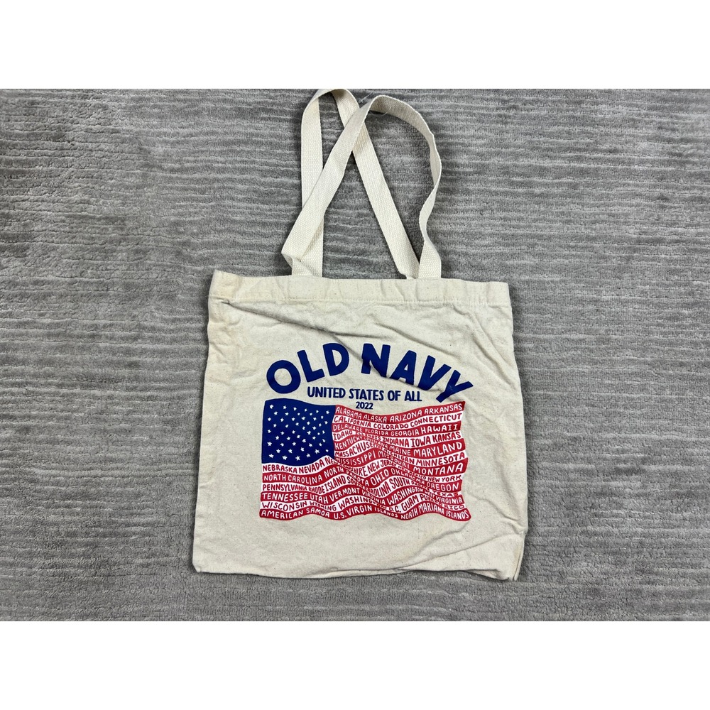 Old Navy Tote Bag Unisex OS Cream 2022 Flag Print Canvas United States of All - Picture 1 of 10